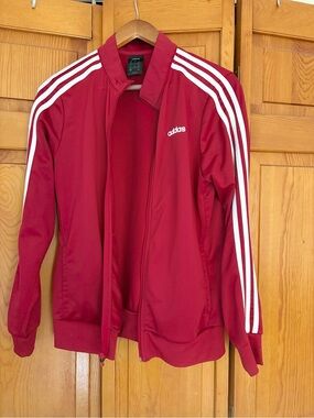 Adidas Maroon Track Jacket with White Stripes